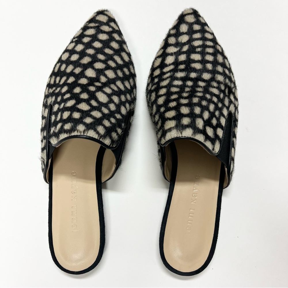 NWOT Jenni Kayne Calf Hair Mule in Black/Honey Giraffe Print Size 36